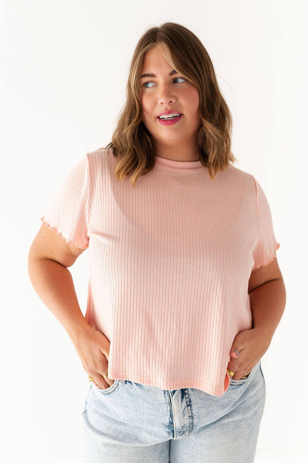 Natalie Pointelle Tee in Pink