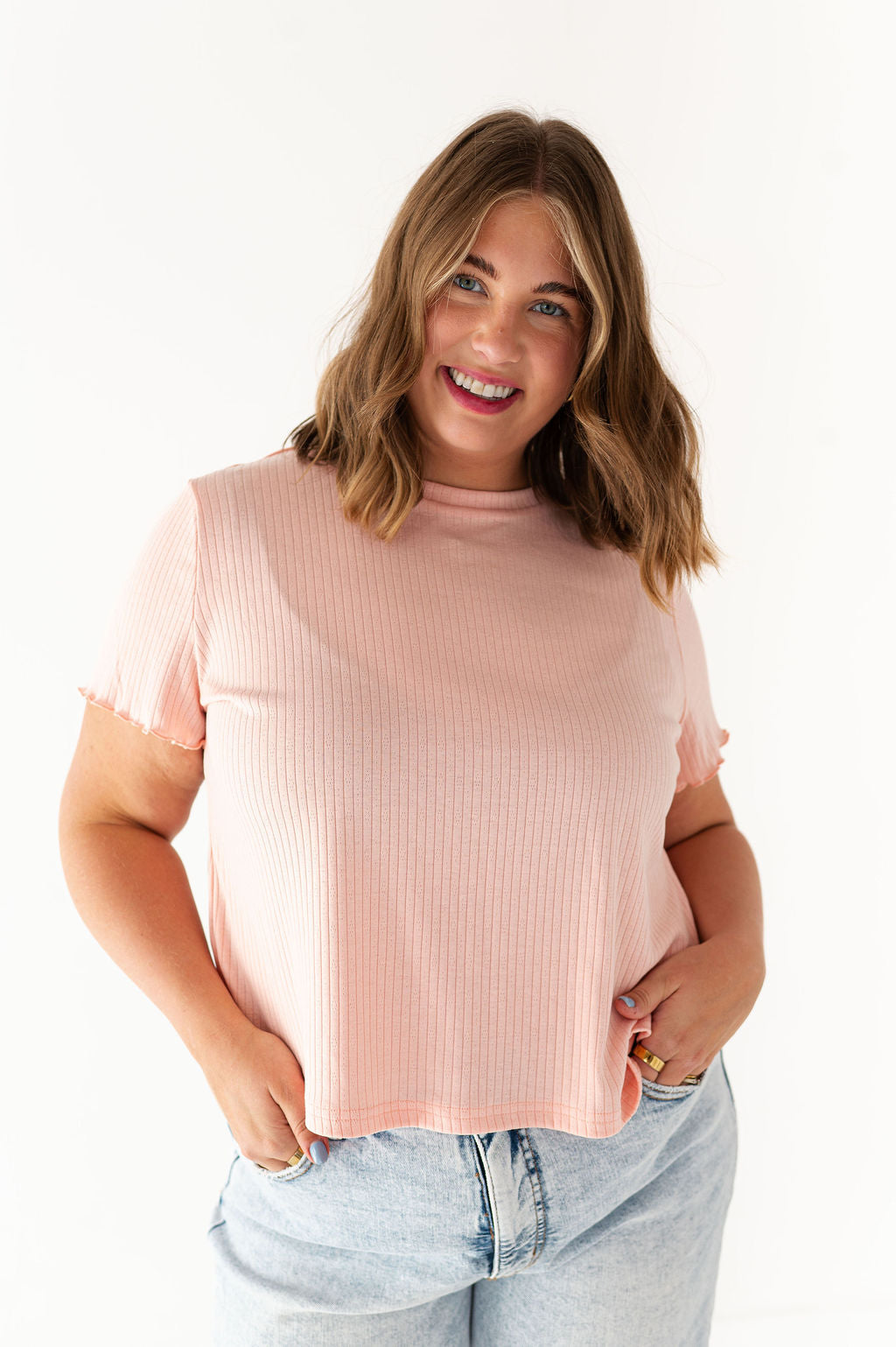 Natalie Pointelle Tee in Pink