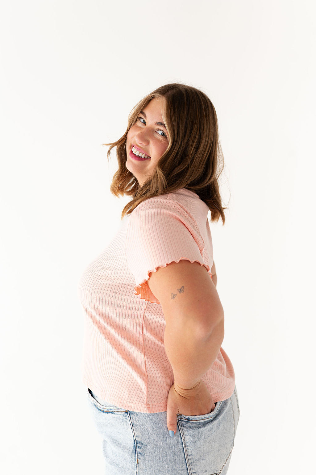 Natalie Pointelle Tee in Pink