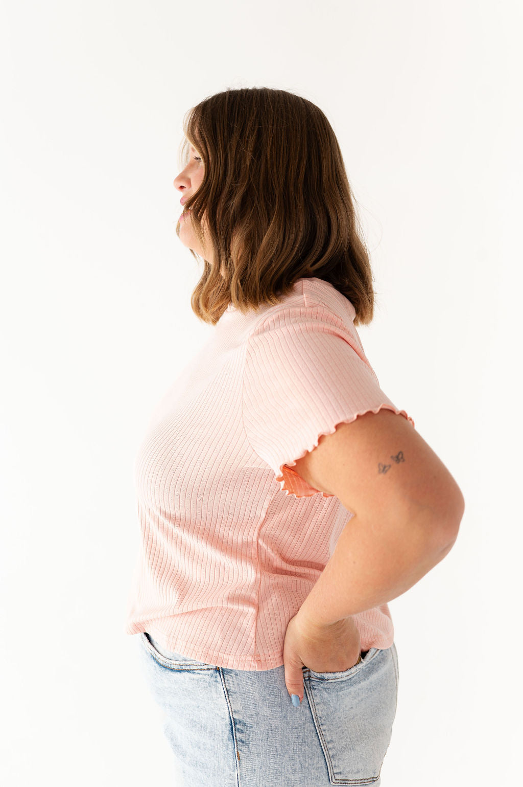 Natalie Pointelle Tee in Pink