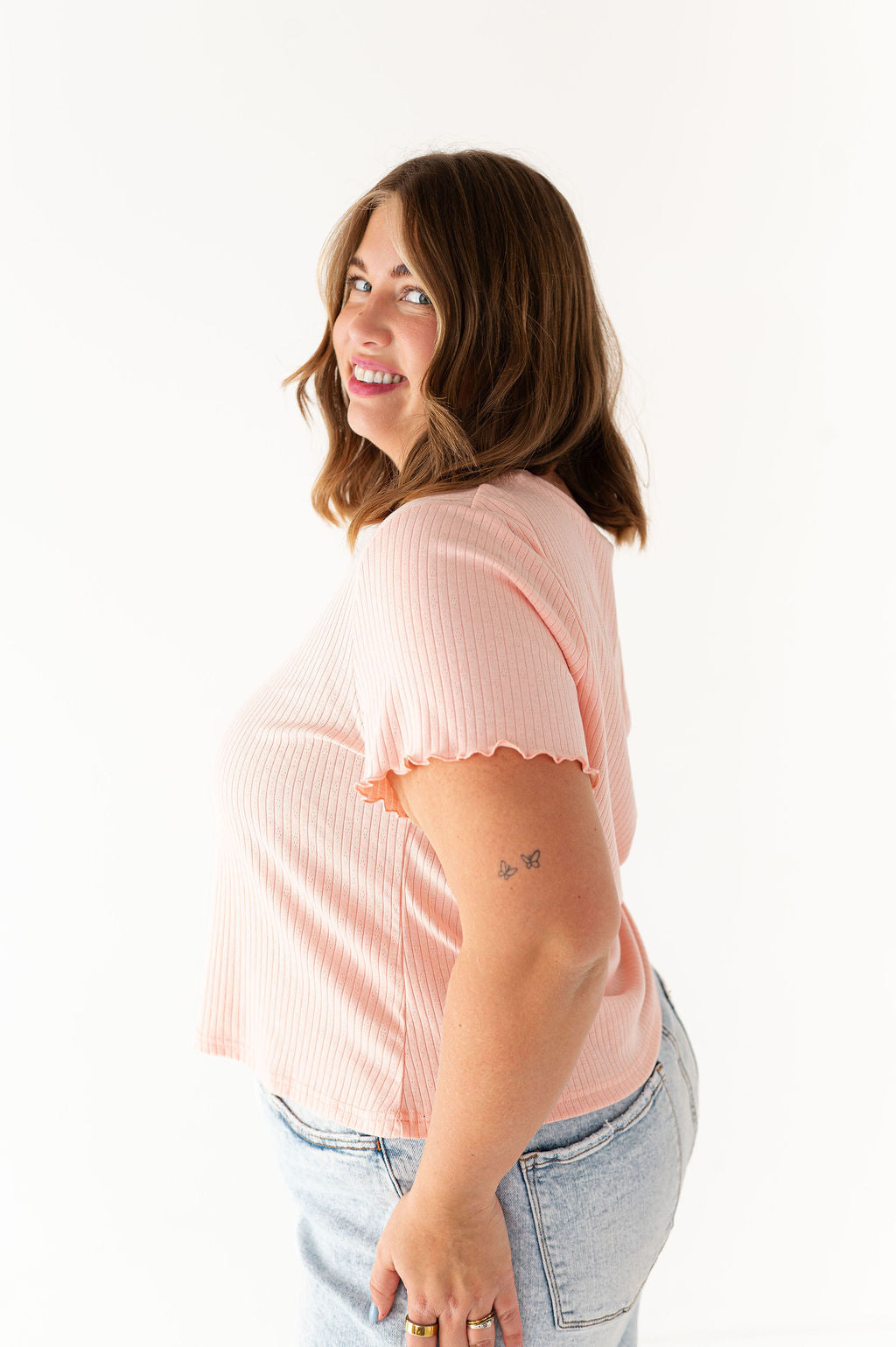 Natalie Pointelle Tee in Pink