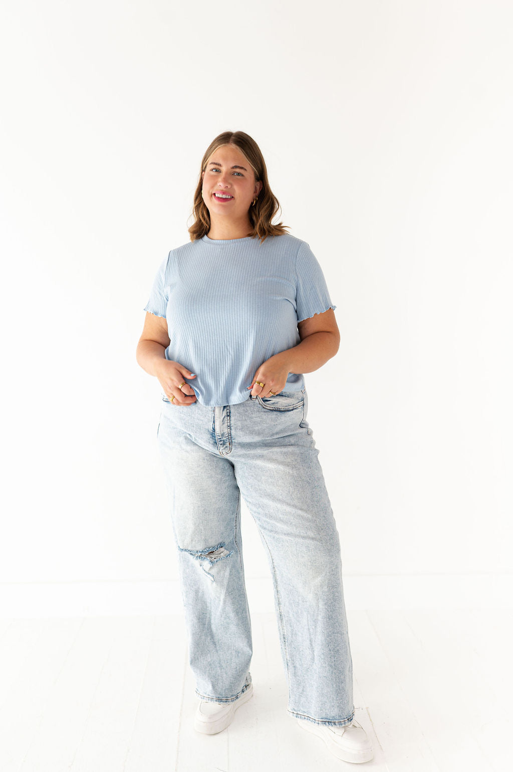 Natalie Pointelle Tee in Blue
