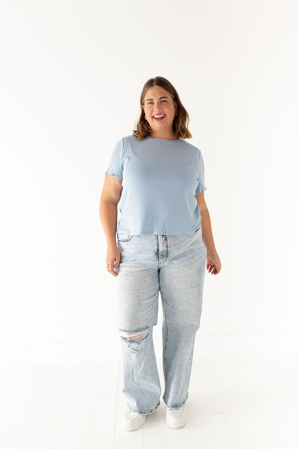 Natalie Pointelle Tee in Blue