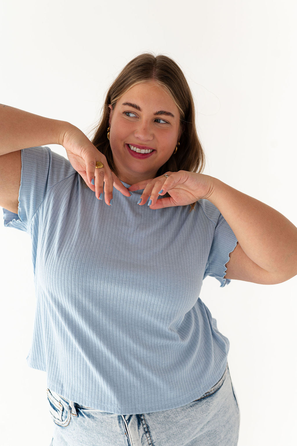 Natalie Pointelle Tee in Blue