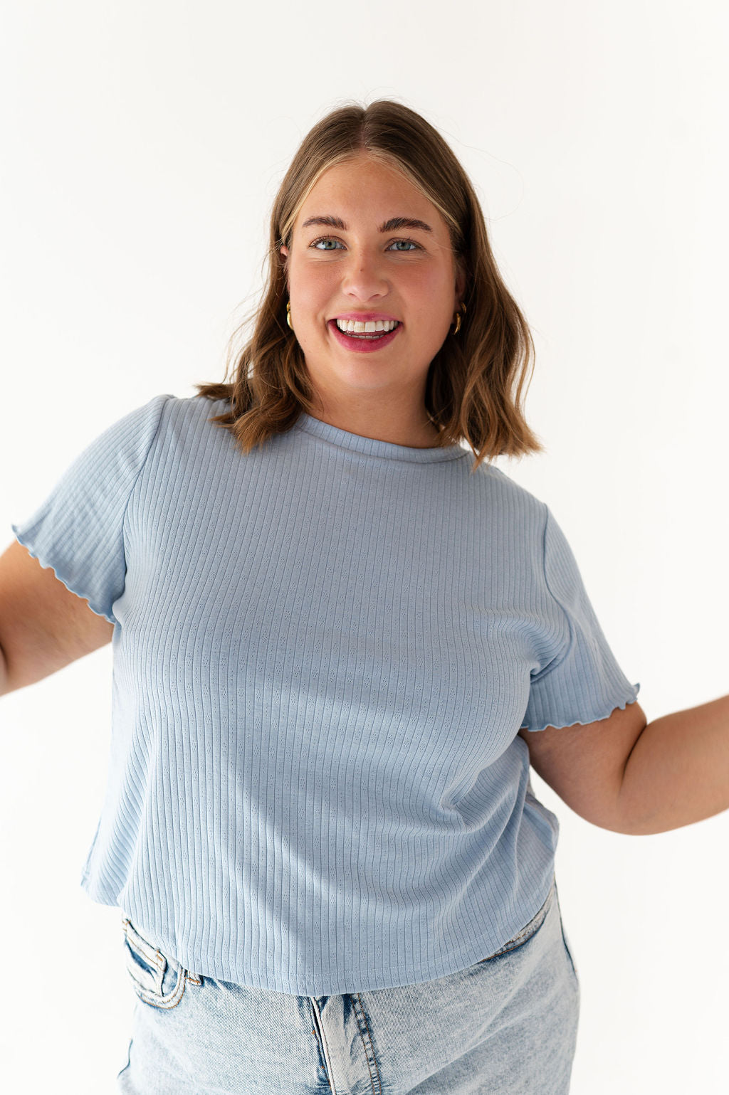Natalie Pointelle Tee in Blue
