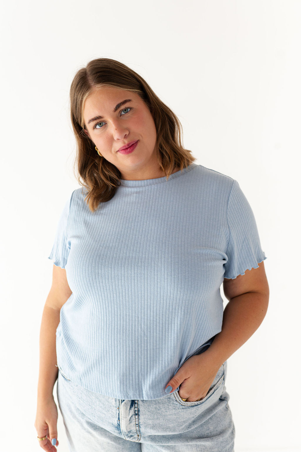 Natalie Pointelle Tee in Blue