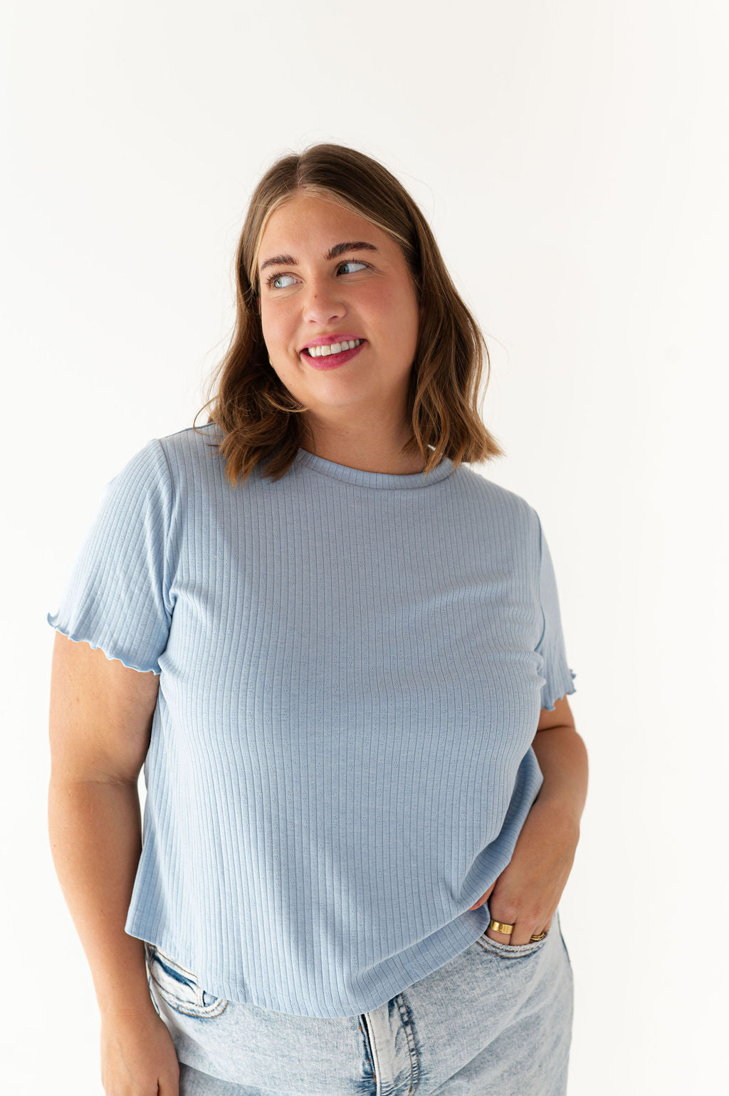Natalie Pointelle Tee in Blue