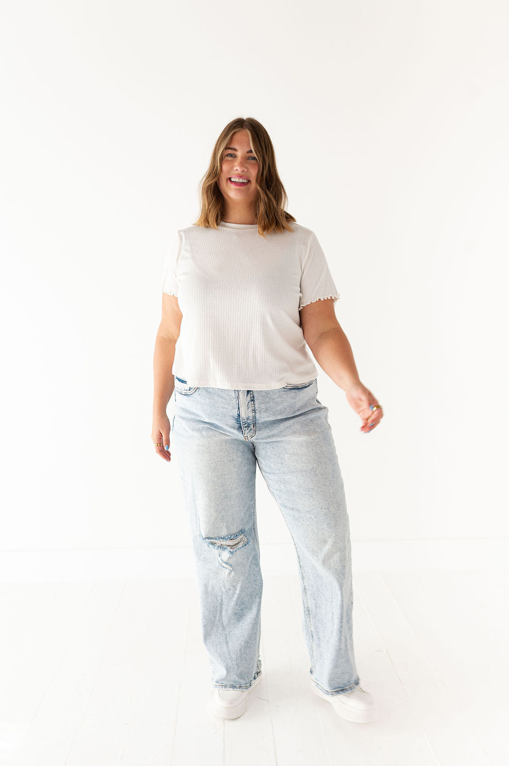 Natalie Pointelle Tee in White