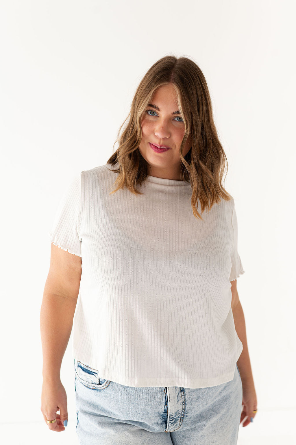 Natalie Pointelle Tee in White
