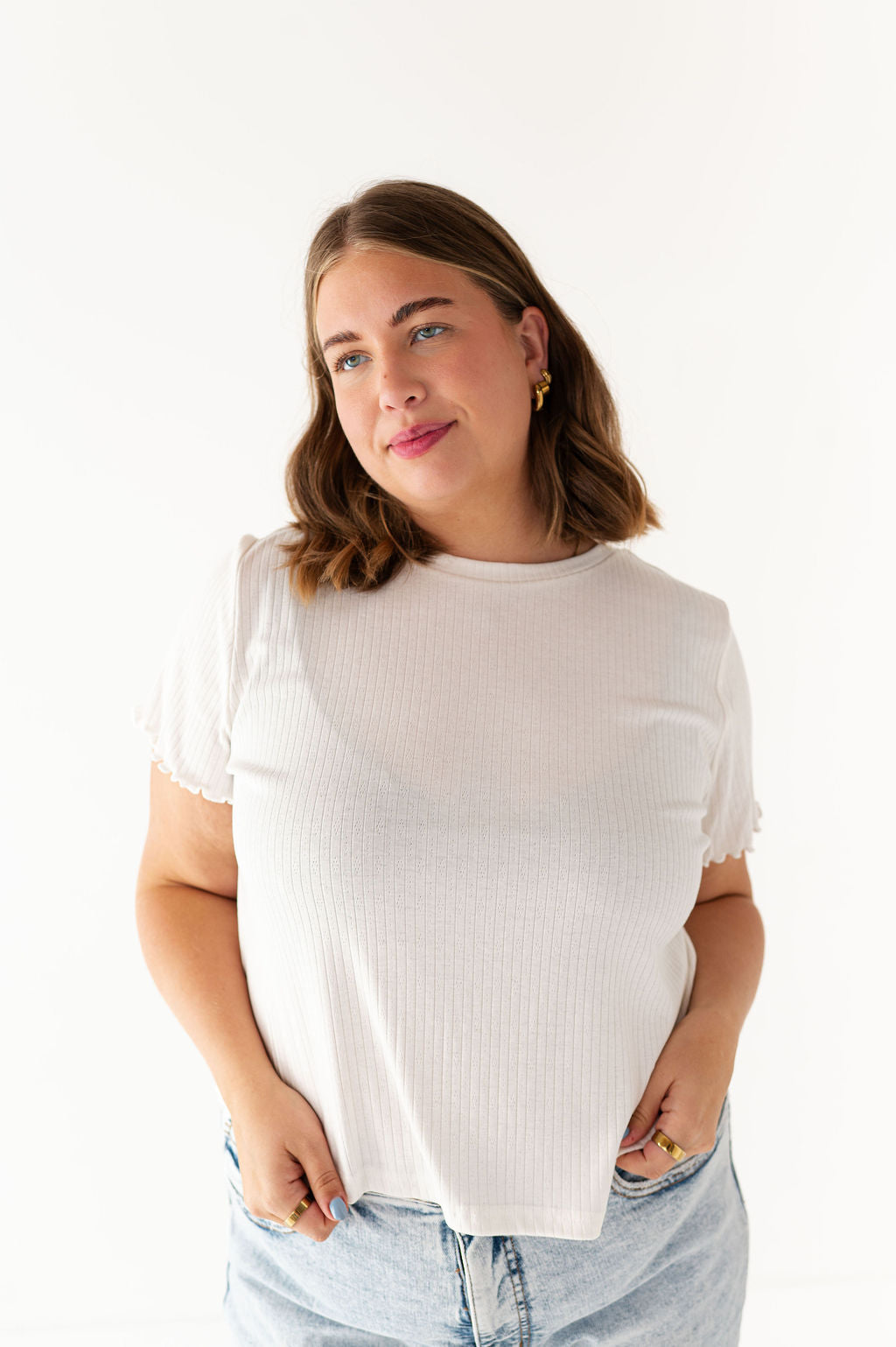 Natalie Pointelle Tee in White