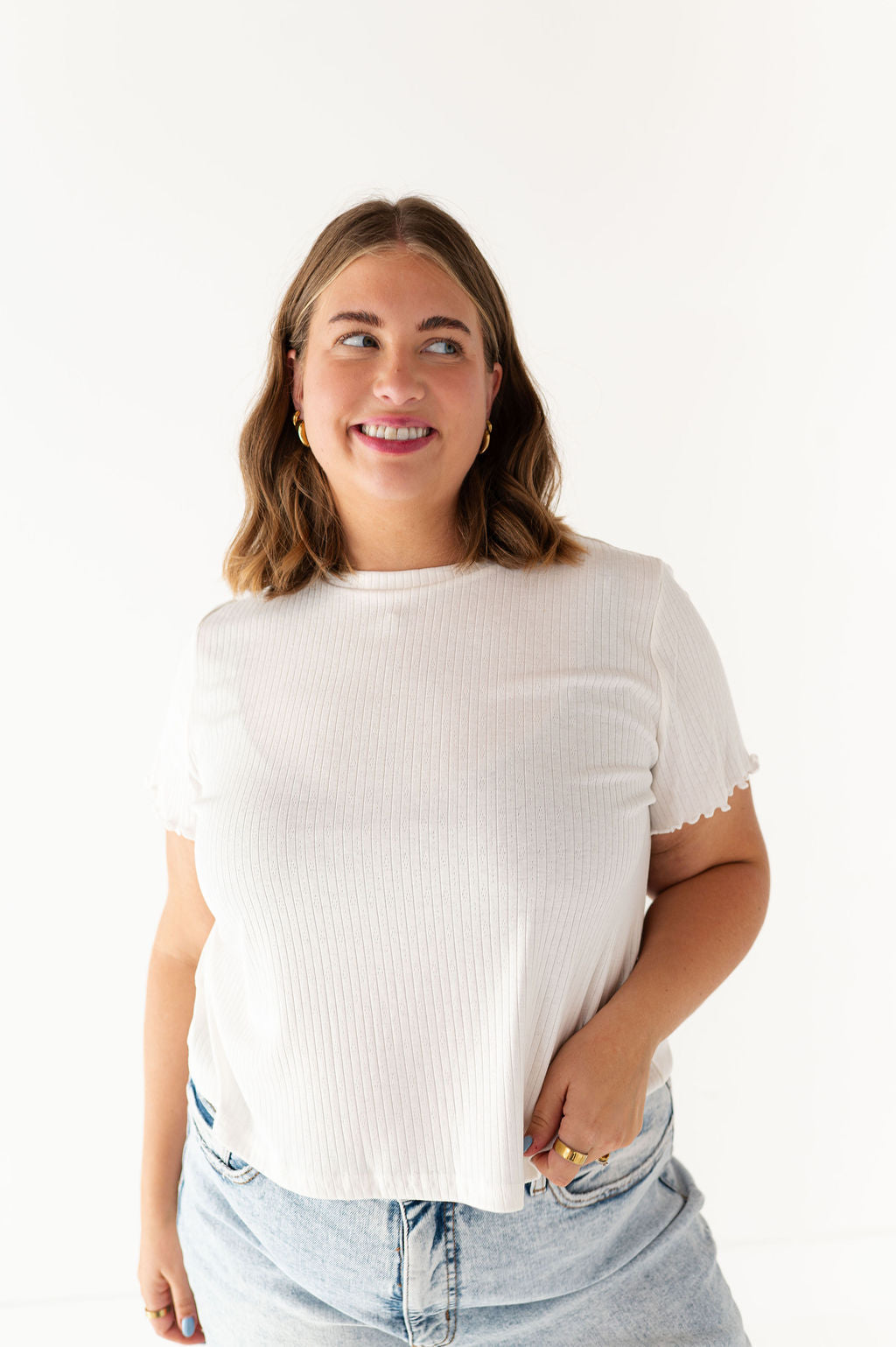Natalie Pointelle Tee in White