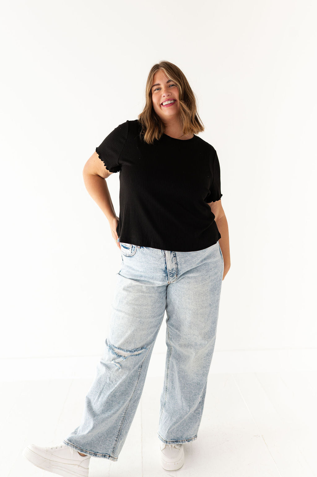 Natalie Pointelle Tee in Black