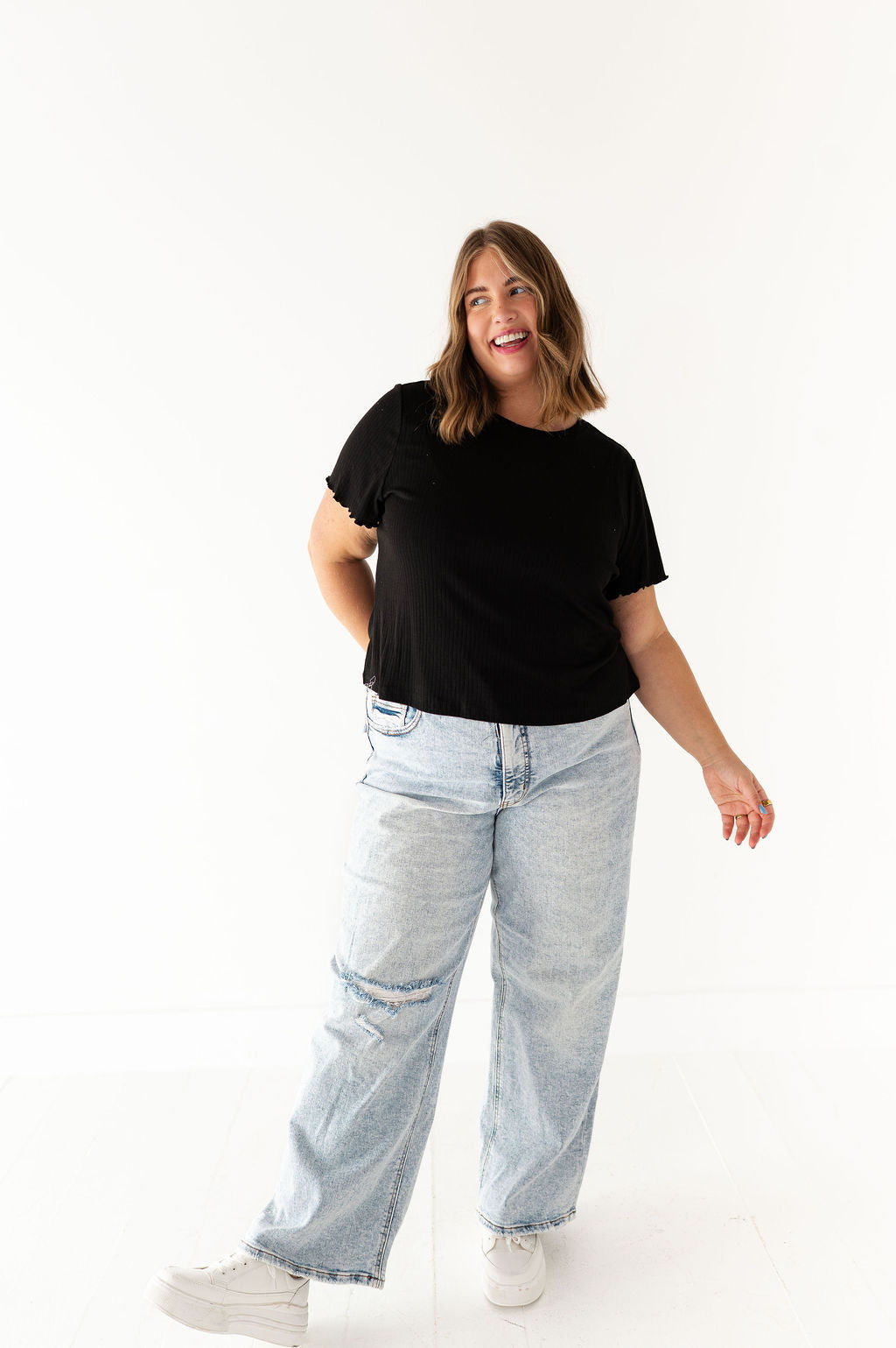 Natalie Pointelle Tee in Black