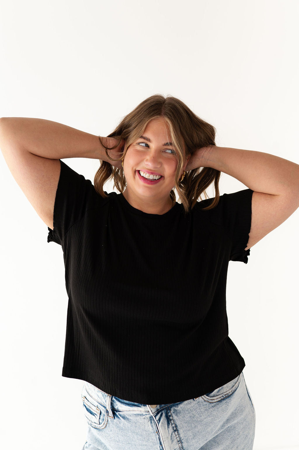 Natalie Pointelle Tee in Black