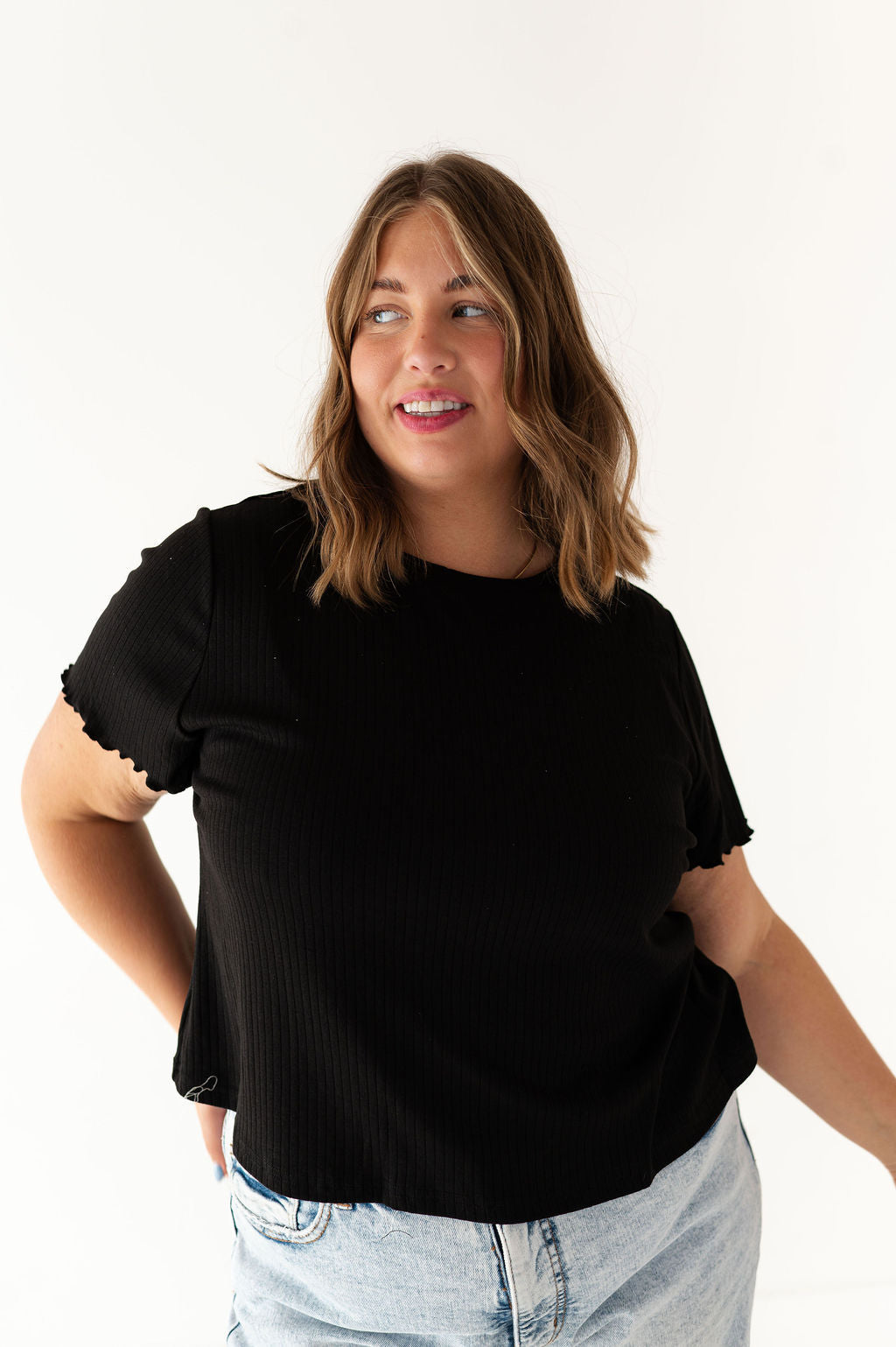 Natalie Pointelle Tee in Black