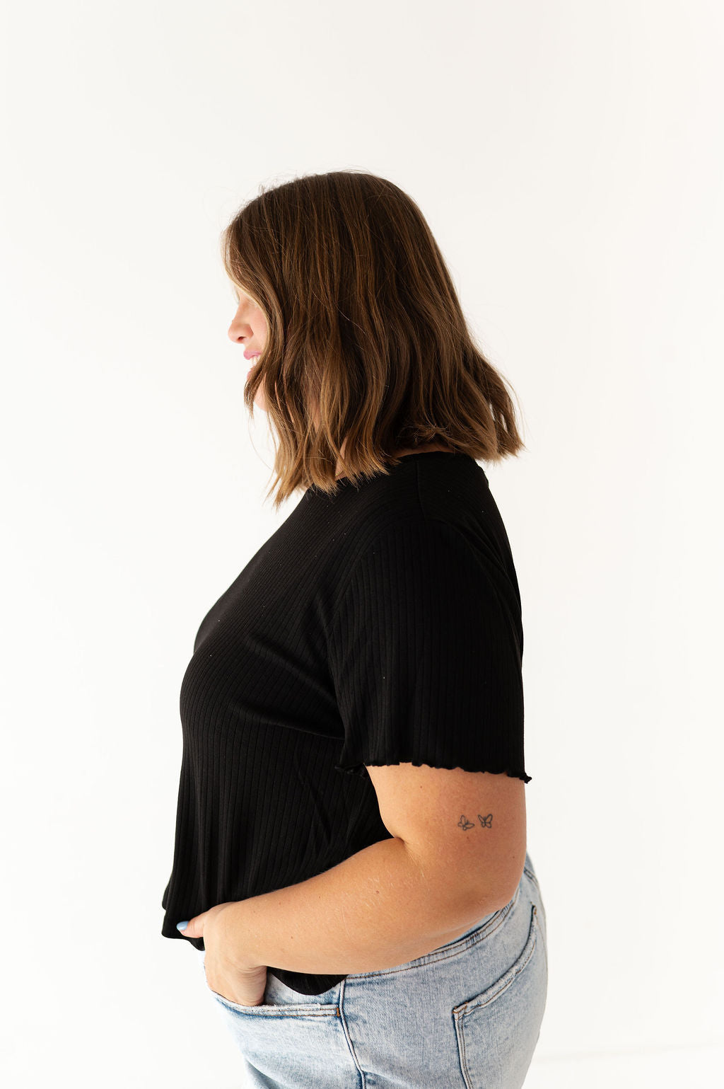 Natalie Pointelle Tee in Black
